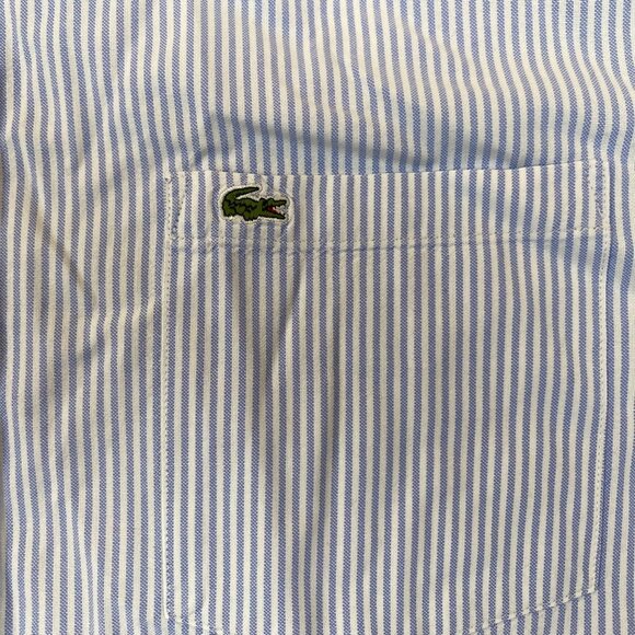Lacoste Mens Dress Shirt Size XL 17 Neck Classic Fit Long Sleeve Blue Striped Fo - Picture 8 of 12
